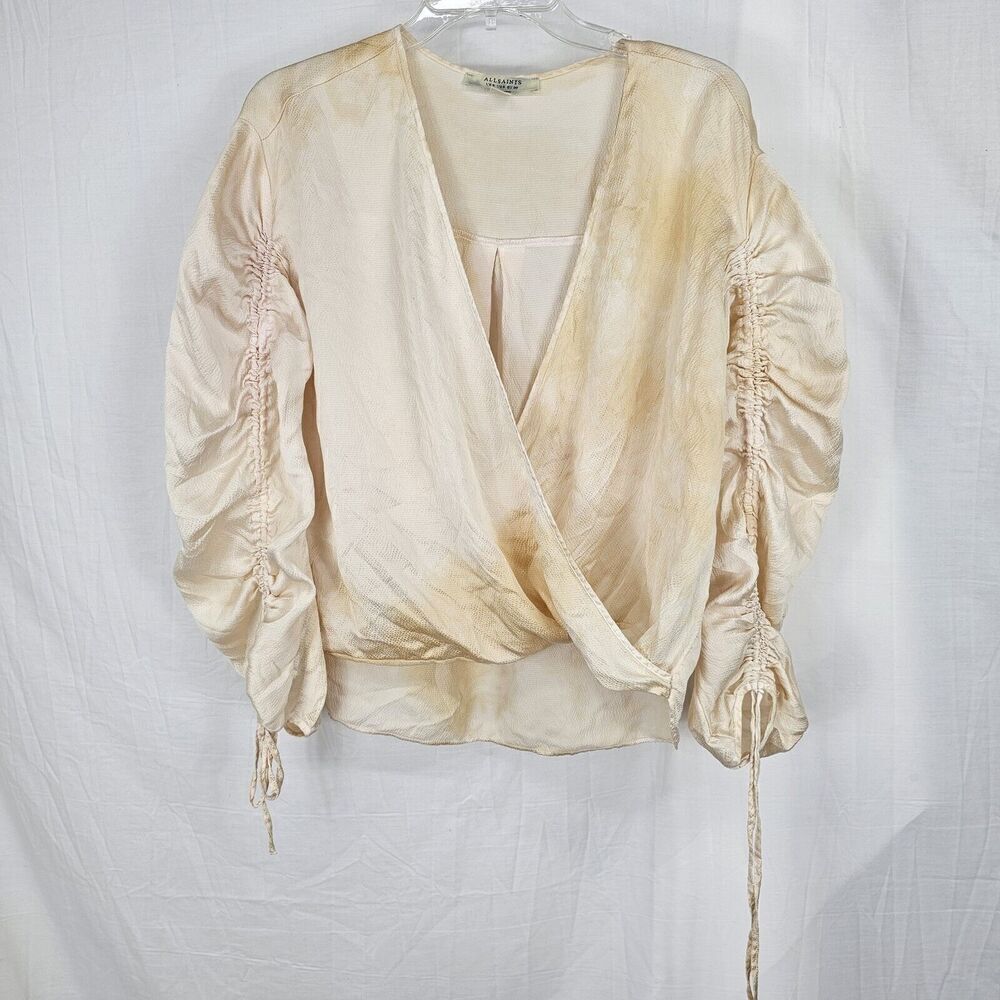 ALLSAINTS Silk Blend US Women's Size 4 Cream Textured Preslie Drawstring Sleeve